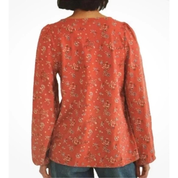 LUCKY BRAND Square Neckline Boho Floral Print Long Sleeve Puff Shoulder Blouse - Picture 2 of 10